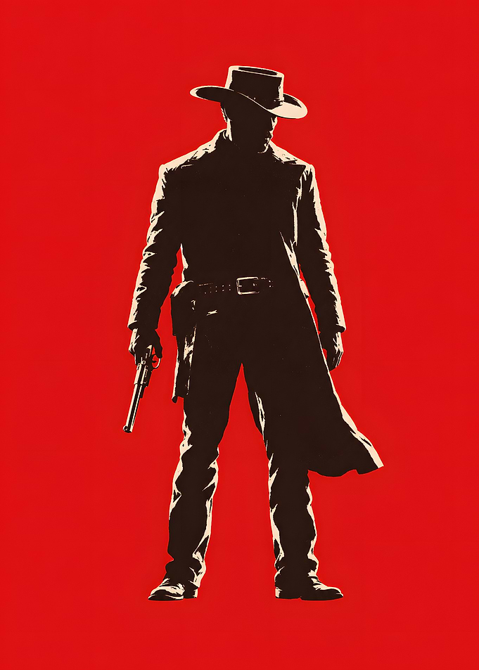 Western Outlaw Gunfighter Red Silhouette Art