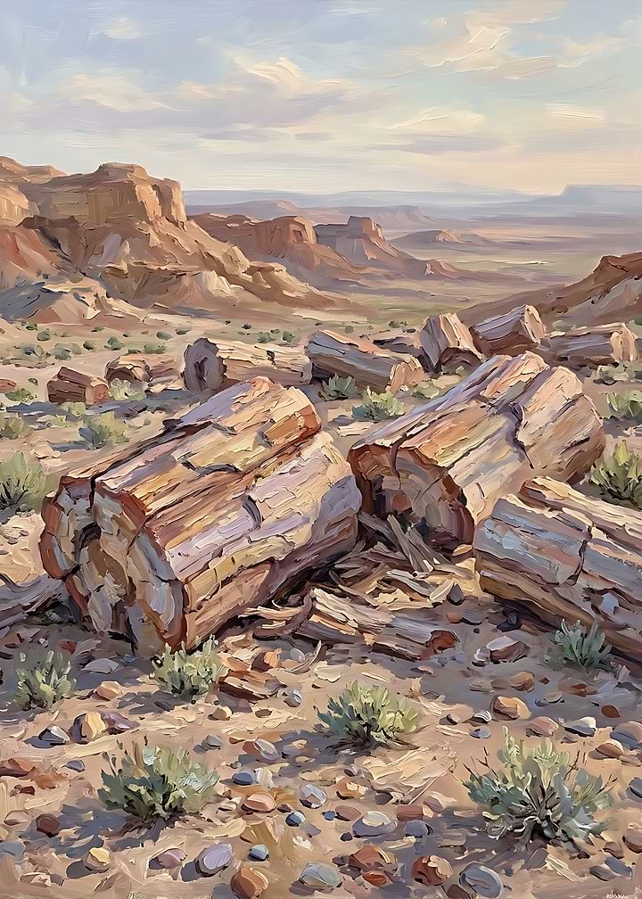 Petrified Wood in Desert Landscape