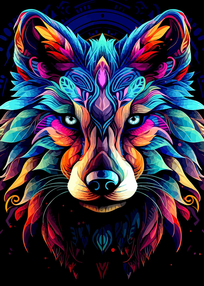 Vibrant Psychedelic Wolf Portrait