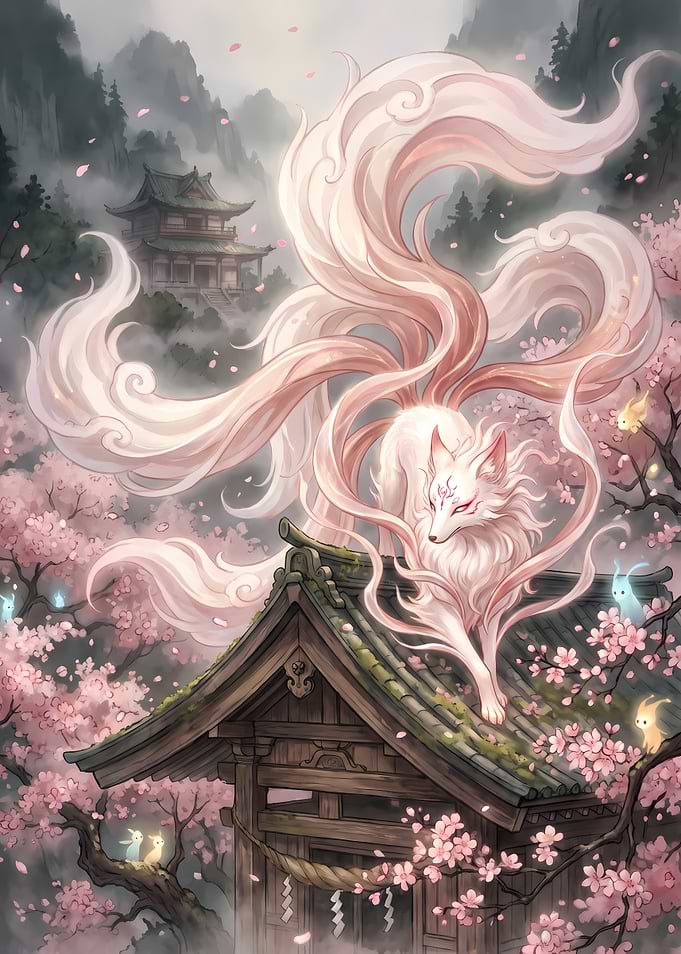 Nine-Tailed Fox at Japanese Shrine