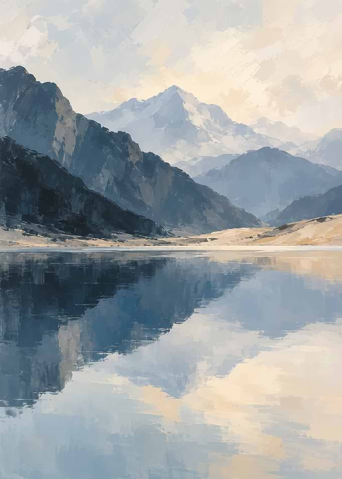 Serene Mountain Lake Landscape Painting