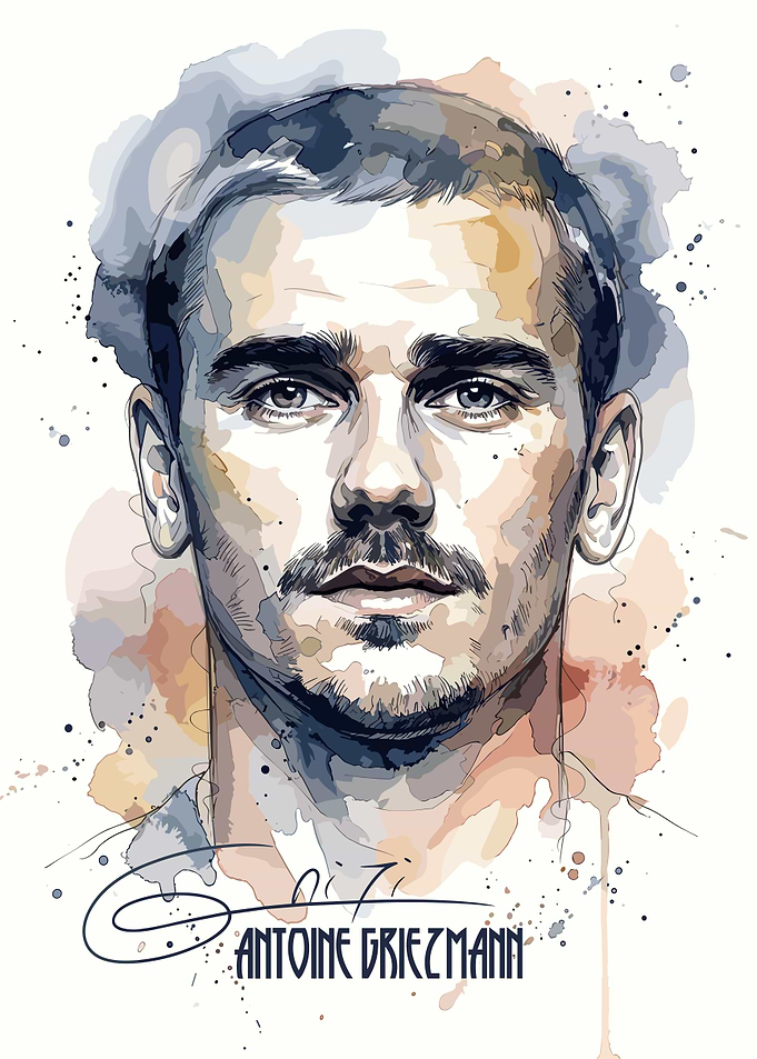 Antoine Griezmann Watercolor Portrait Art
