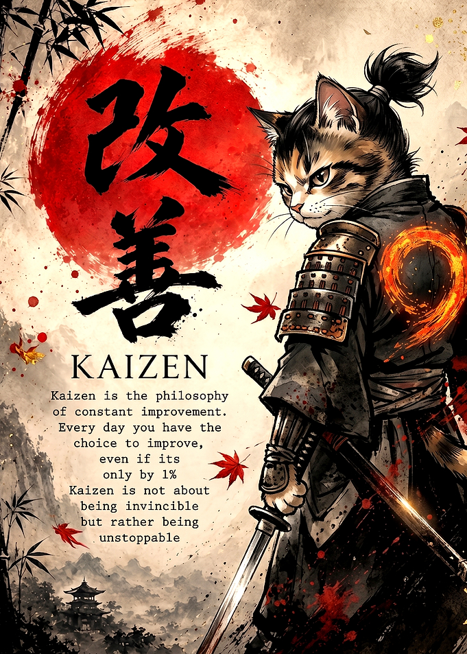 Kaizen Samurai Cat Inspirational Poster