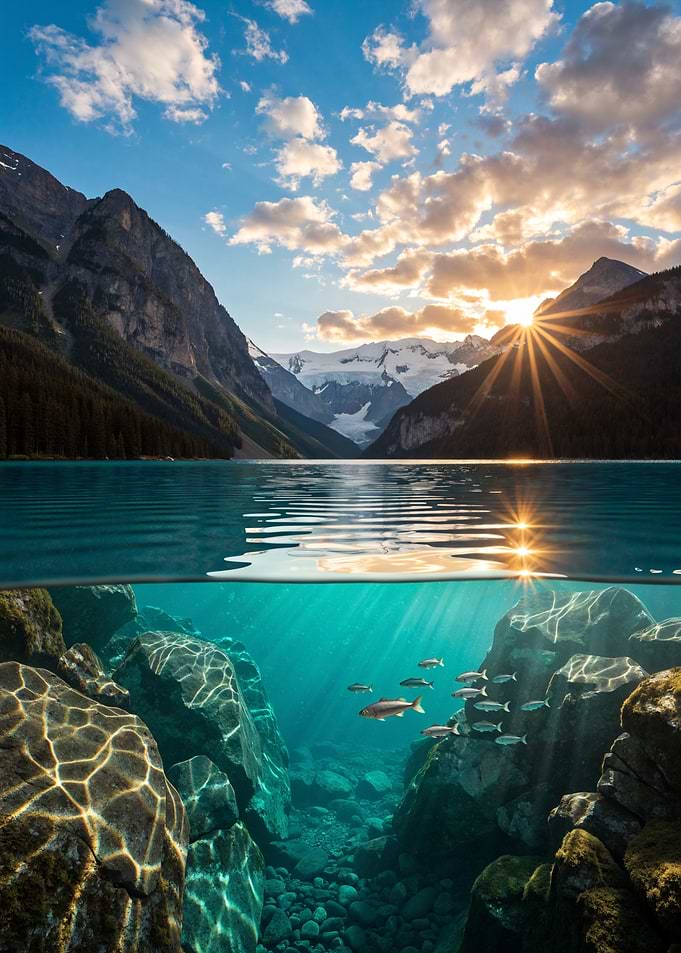 Split View of Lake Louise Nature