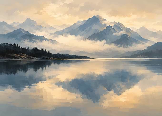 Serene Mountain Lake Landscape Painting