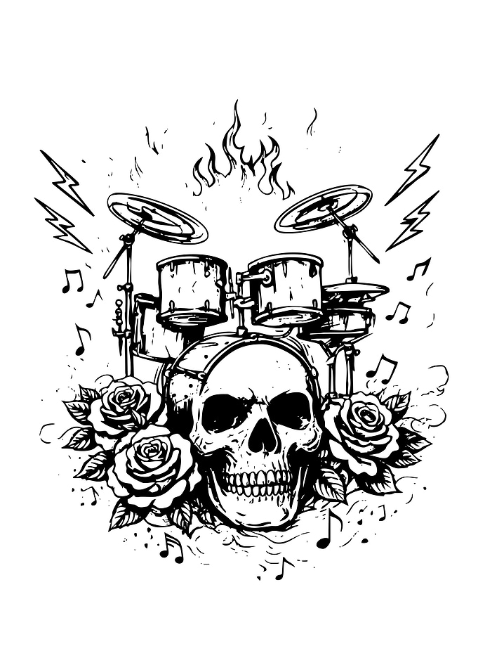 Skull and Drum Kit Illustration