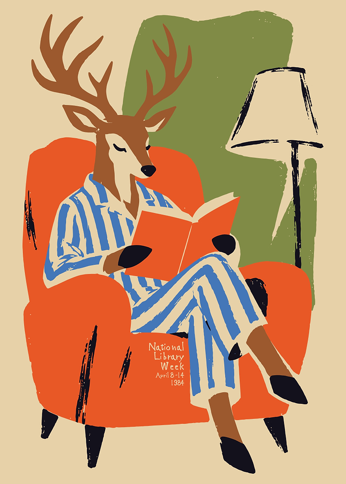 Vintage National Library Week Deer Poster