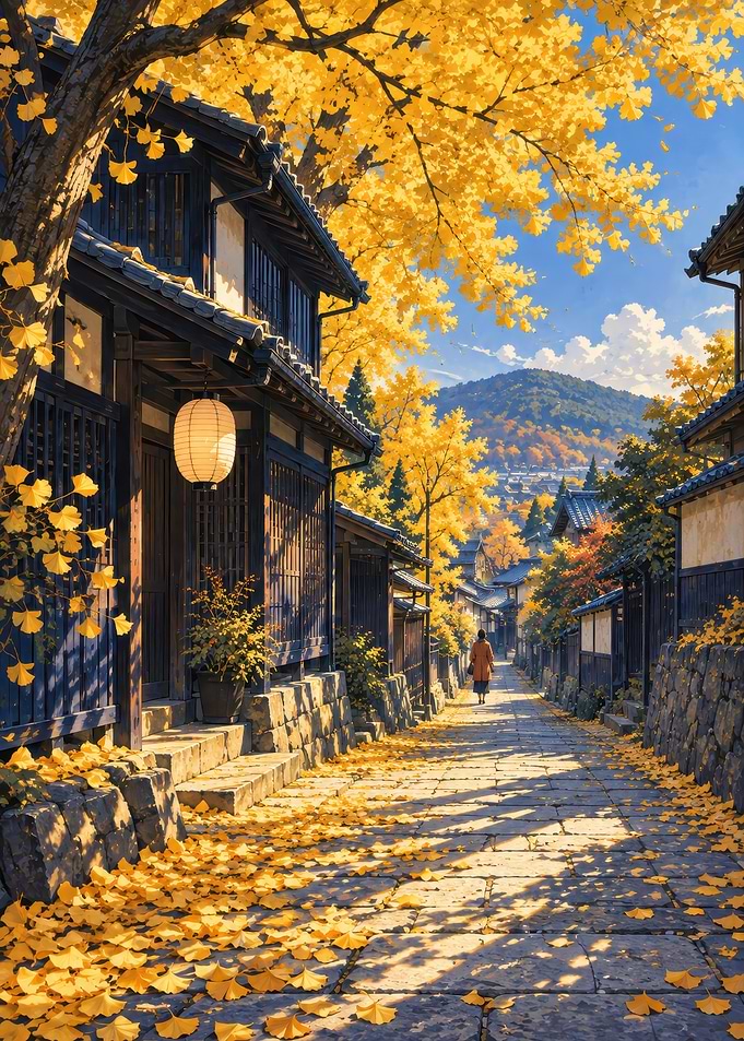 Autumnal Japanese Street with Ginkgo Trees