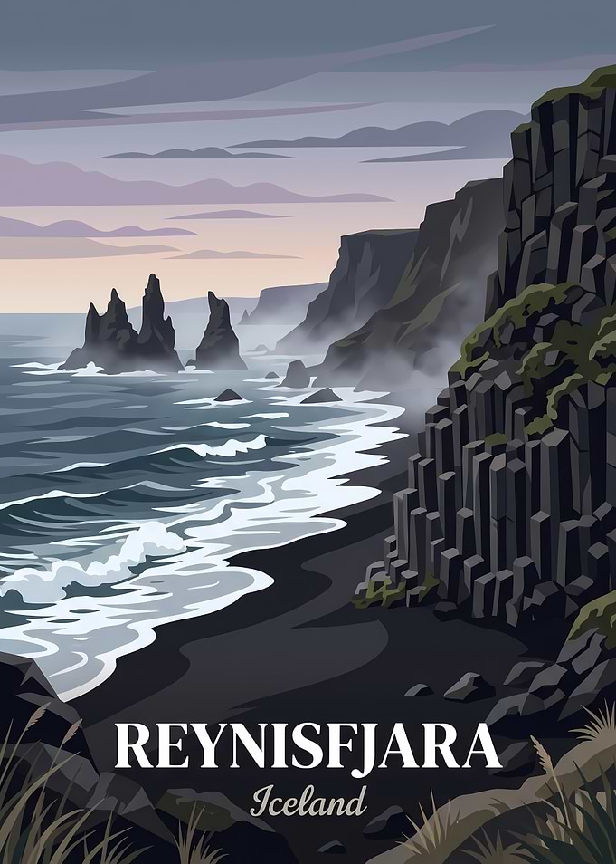 Reynisfjara Black Sand Beach Travel Poster