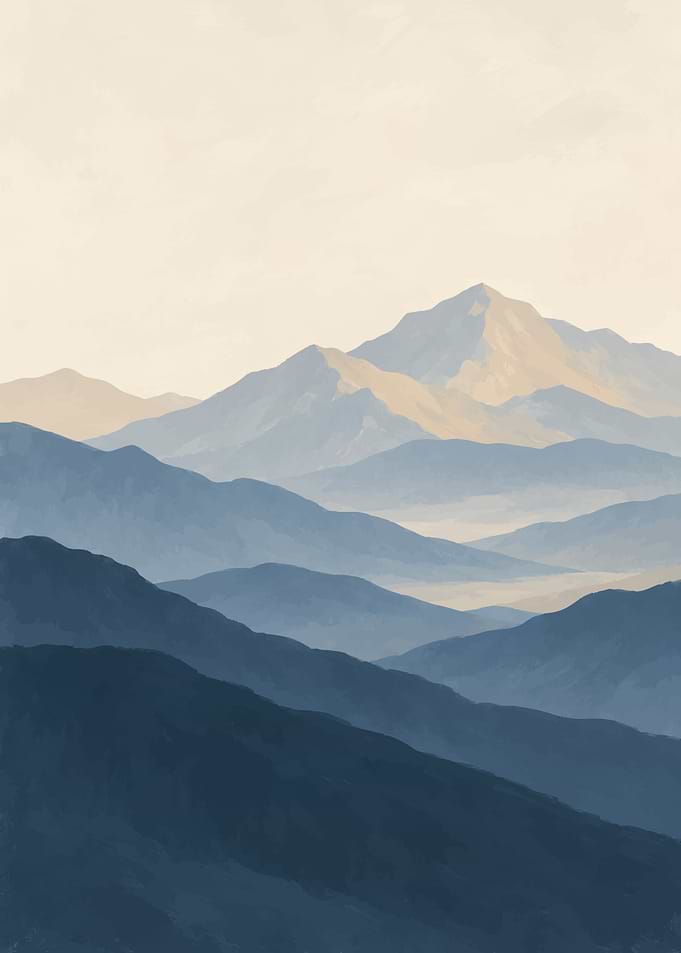 Minimalist Blue Mountain Range Landscape