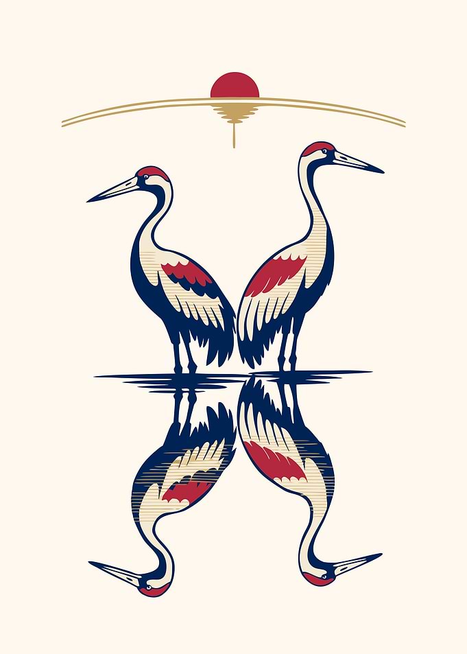 Japanese Cranes Ukiyo-e Metal Poster, No Text