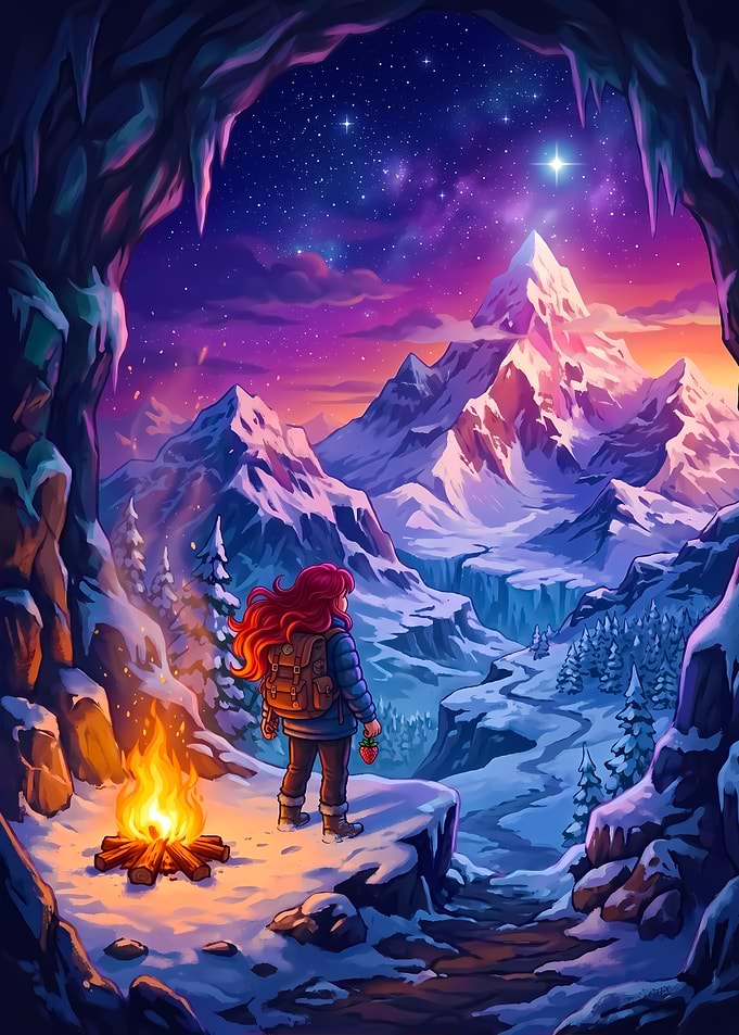 Celeste Mountain Adventure at Night