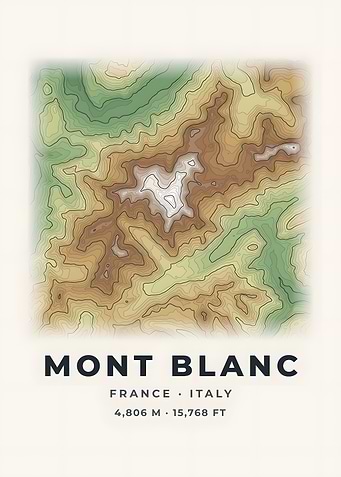 Mont Blanc Topographic Map Color Relief Poster