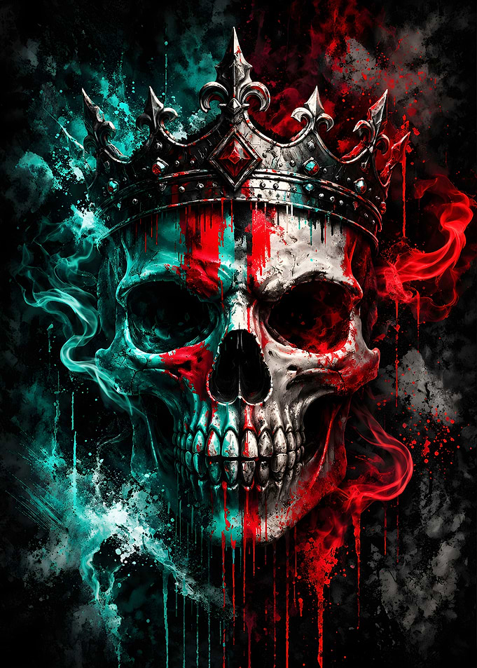 Crowned Skull with Red and Blue