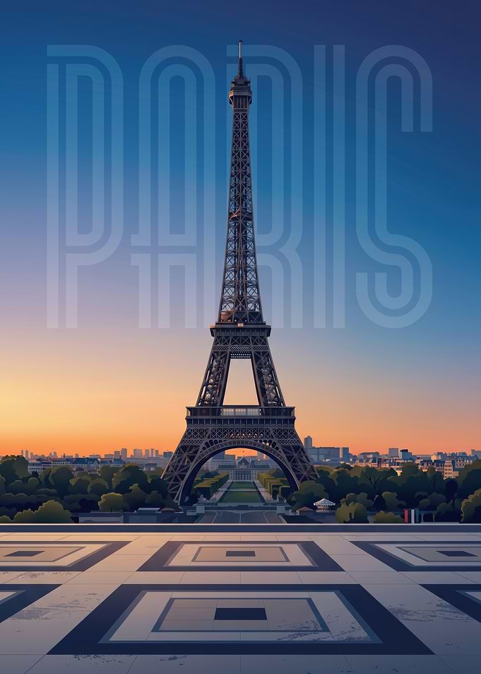 Eiffel Tower Sunset Paris Poster