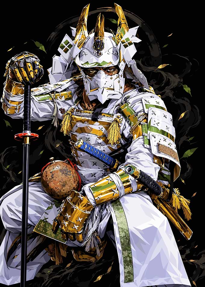 Golden White Samurai Warrior Illustration