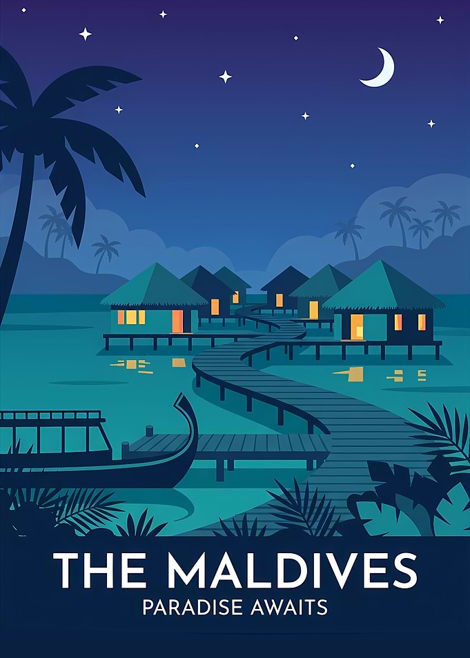 Maldives Night Travel Poster