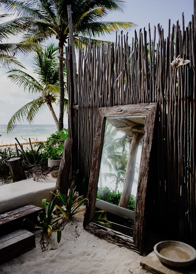 Rustic Mirror on Tropical Beach
