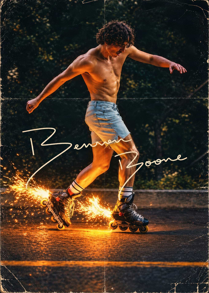 Rollerblader Creating Sparks at Night