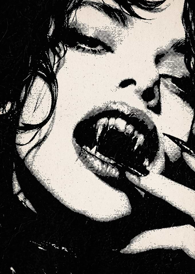 Vampire Woman Grayscale Comic Art