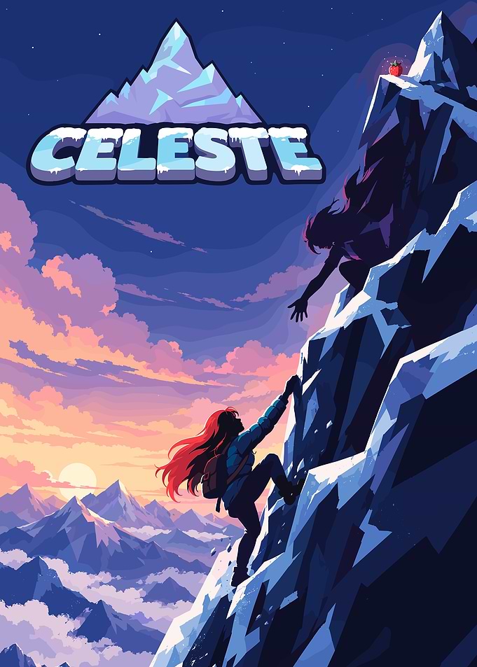 Celeste Video Game Mountain Climbing Poster