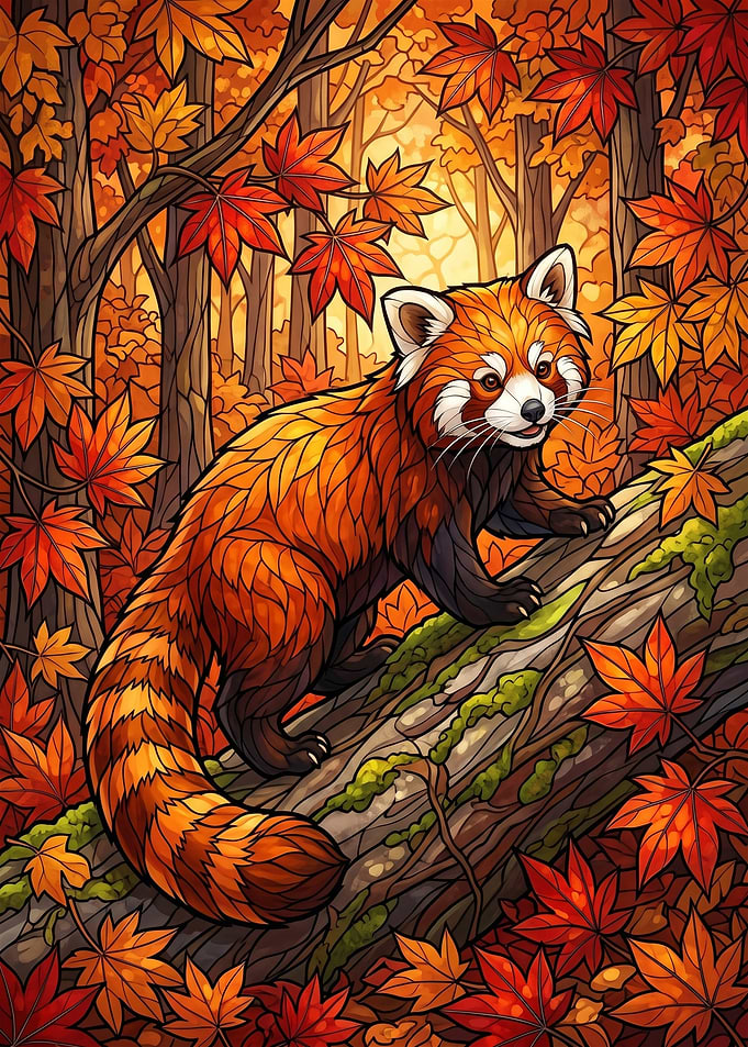 Red Panda in Autumn Forest