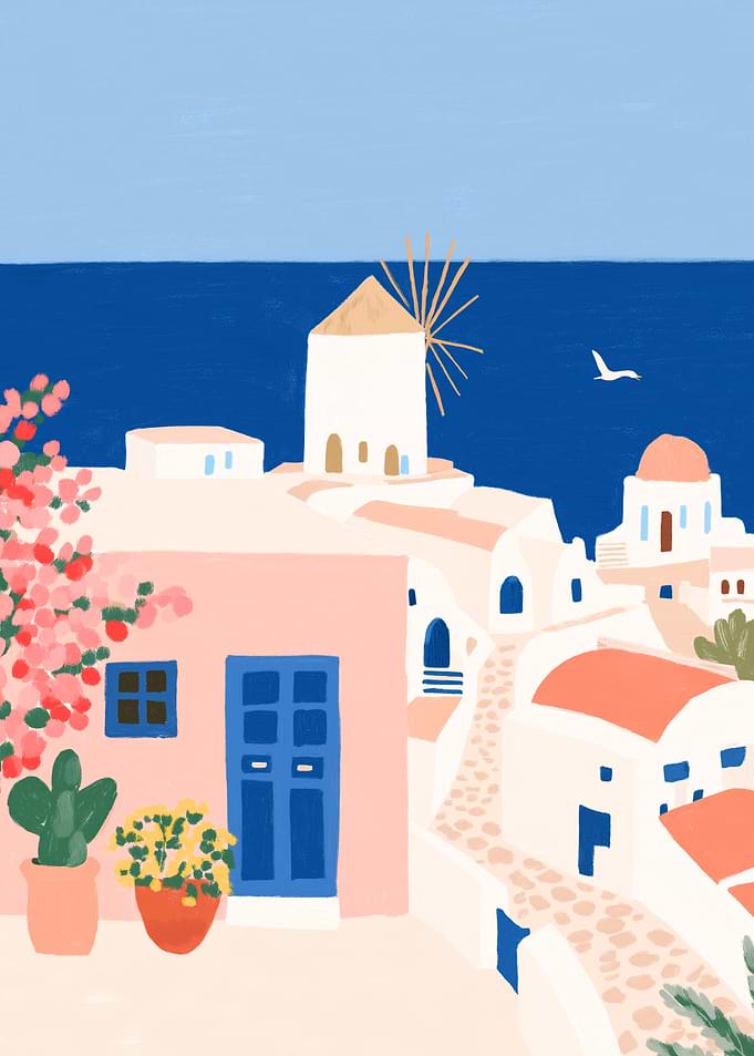 Santorini Blue and White - Greece Travel Poster