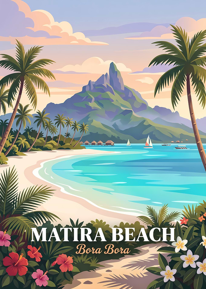 Matira Beach Bora Bora Travel Poster