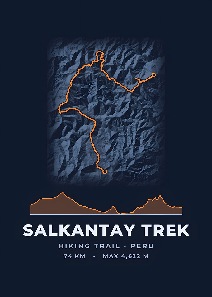 Salkantay Trek Hiking Trail Map Midnight Blue Print