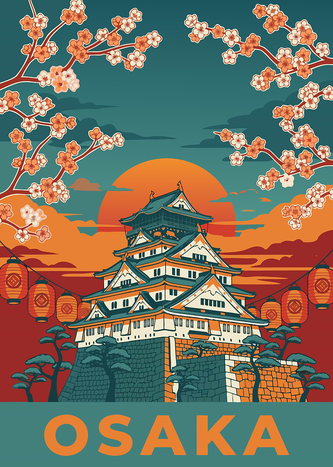 Osaka Castle Vintage Travel Poster