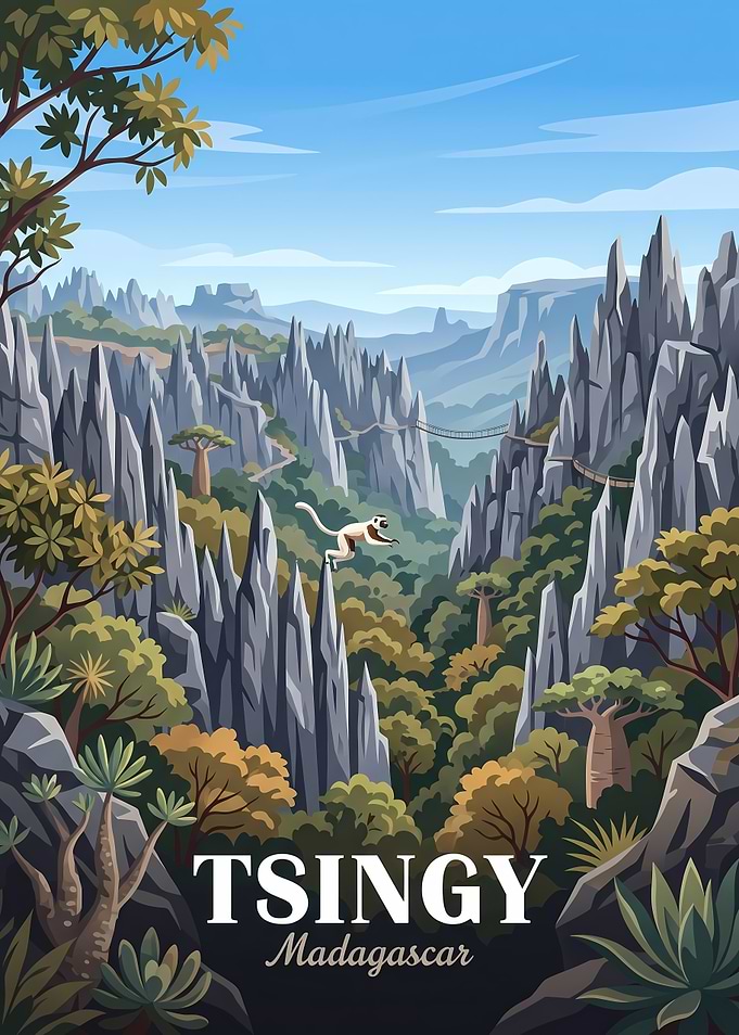 Tsingy de Bemaraha Madagascar Travel Poster
