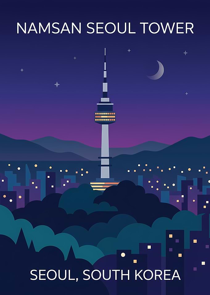 Namsan Seoul Tower Travel Poster