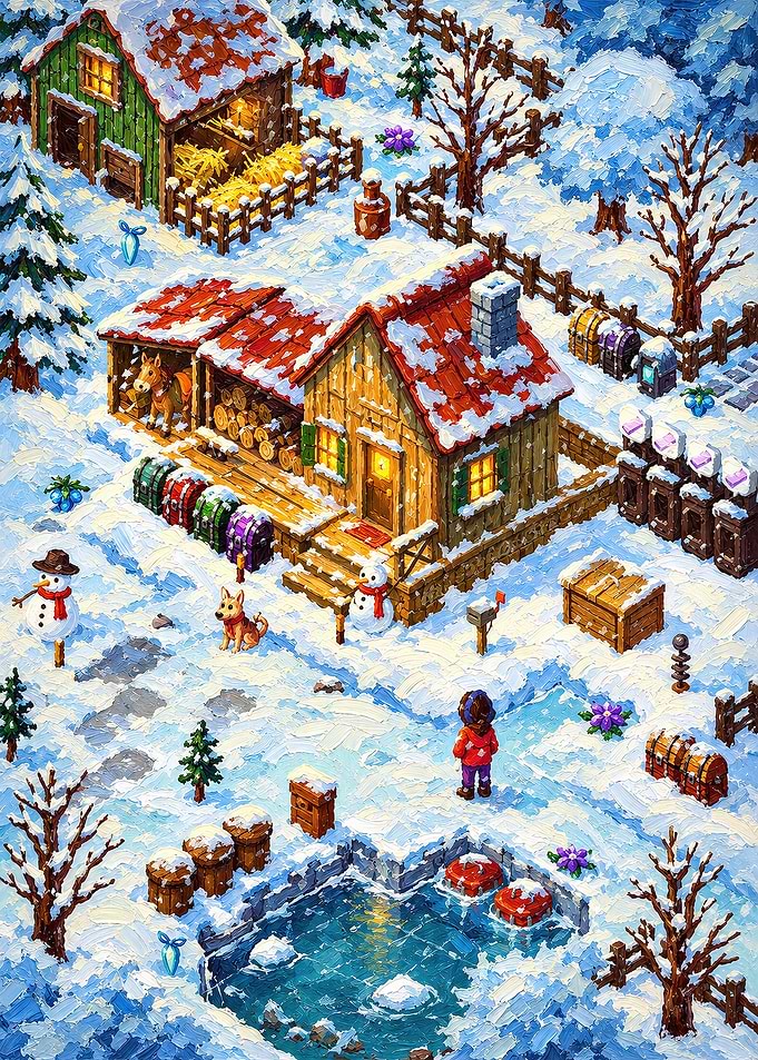 Stardew Valley Winter Farm Scene