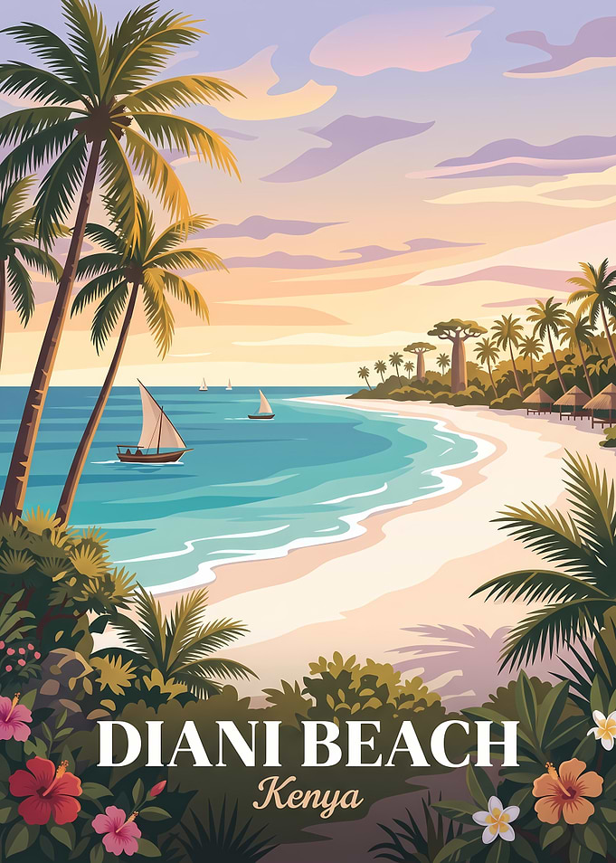 Diani Beach Kenya Travel Poster