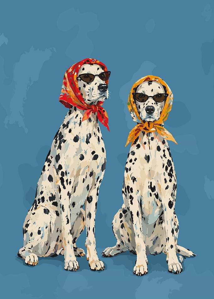 Two Stylish Dalmatians in Headscarves