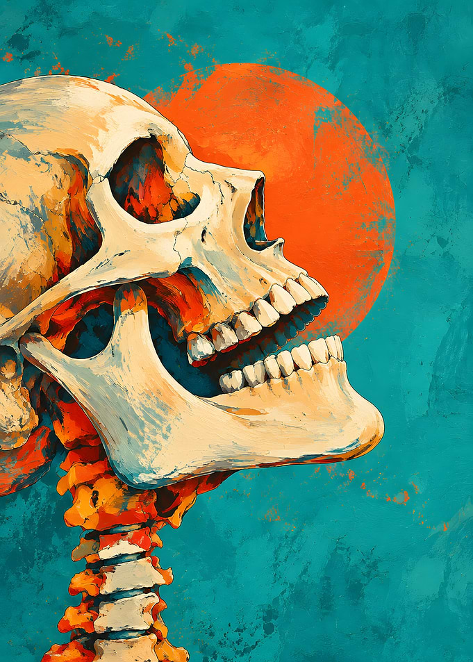 Abstract Skull with Orange Sun