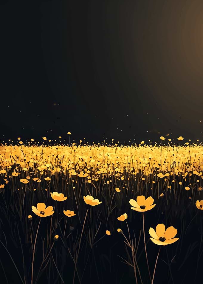 Golden Flowers in Dark Night