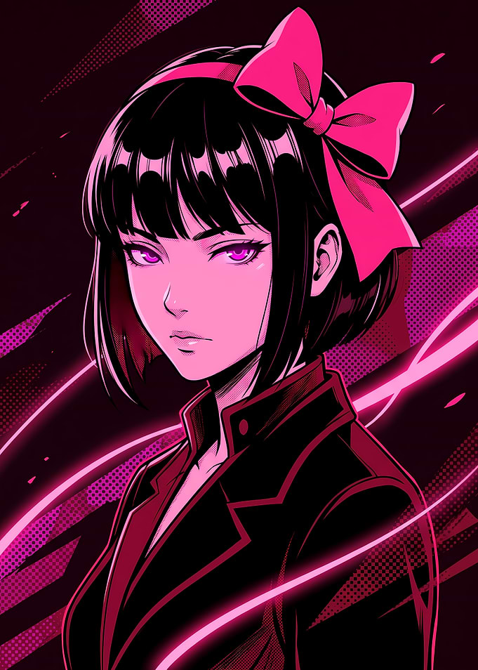 Anime Girl with Pink Bow Portrait