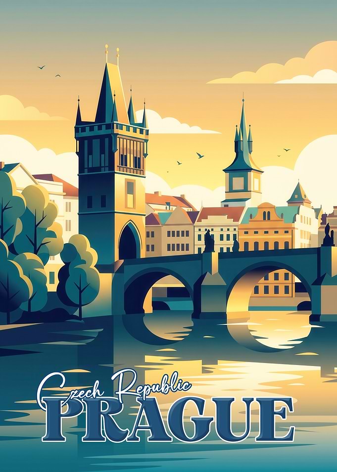 Vintage Travel Poster of Prague