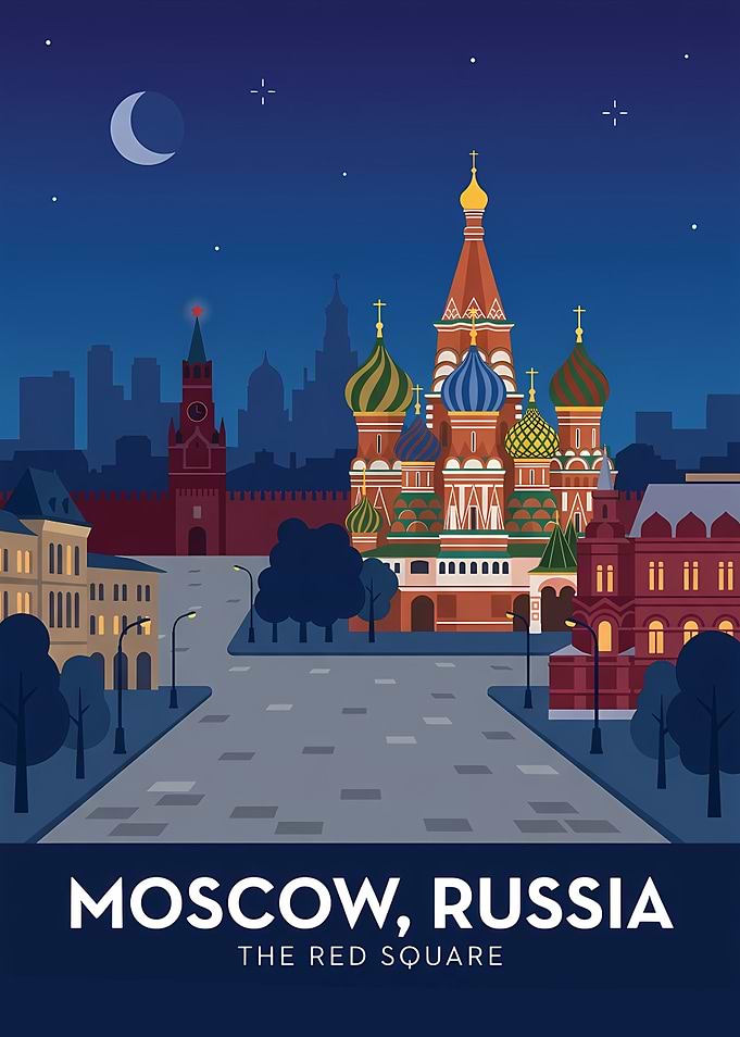 Moscow Red Square Night Illustration