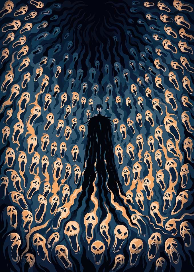 Jack Skellington Surrounded by Screaming Ghosts