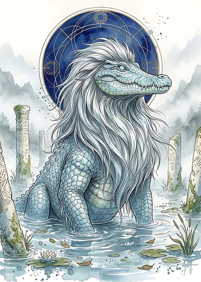 Mystical Lion-Maned Crocodile Guardian