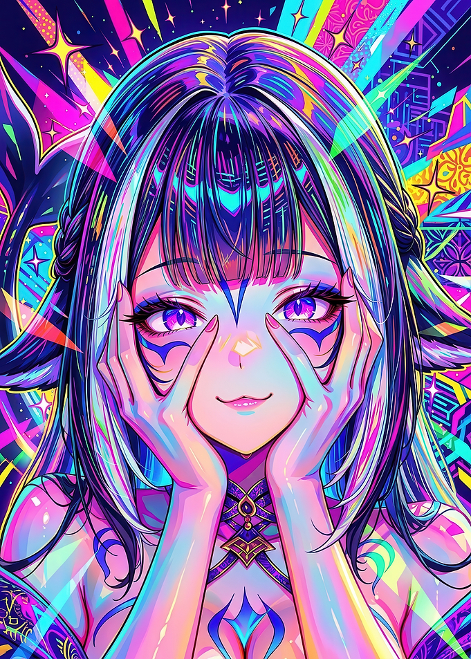 Neon Psychedelic Girl Portrait