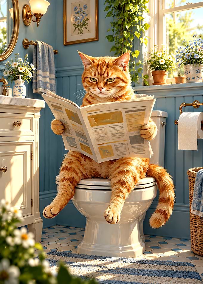 Funny Ginger Cat Reading Newspaper
