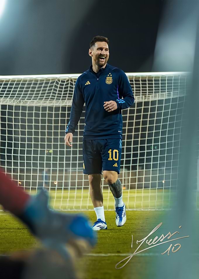 Lionel Messi Smiling on Soccer Field