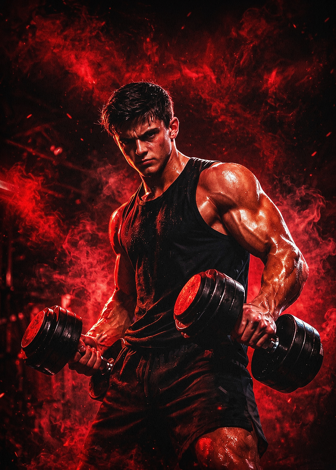 Gym Workout Dumbbell Red Art Poster