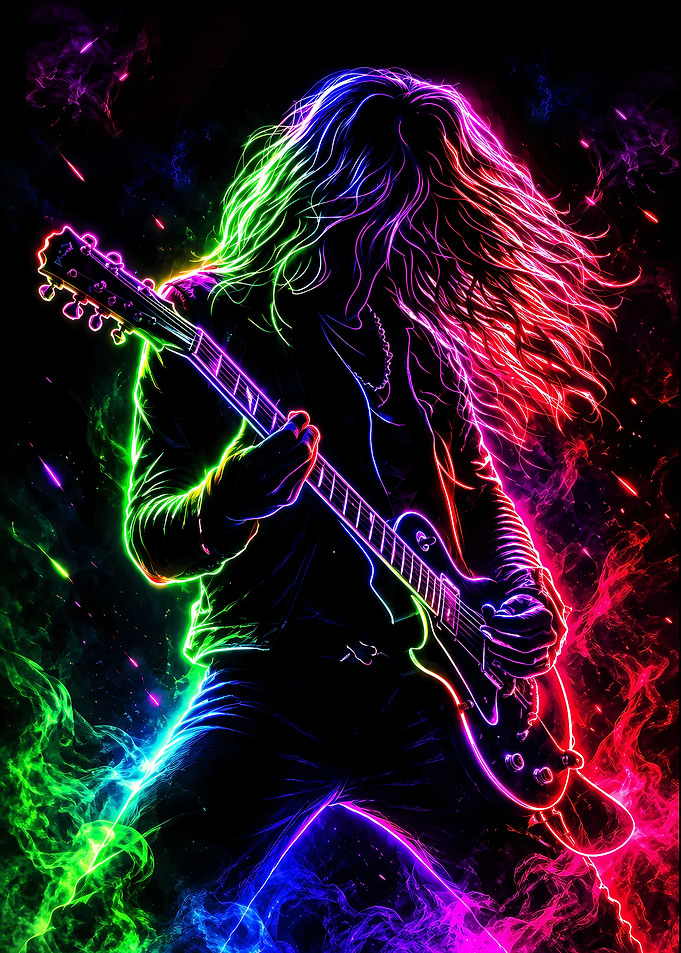Neon Rock Guitarist Silhouette