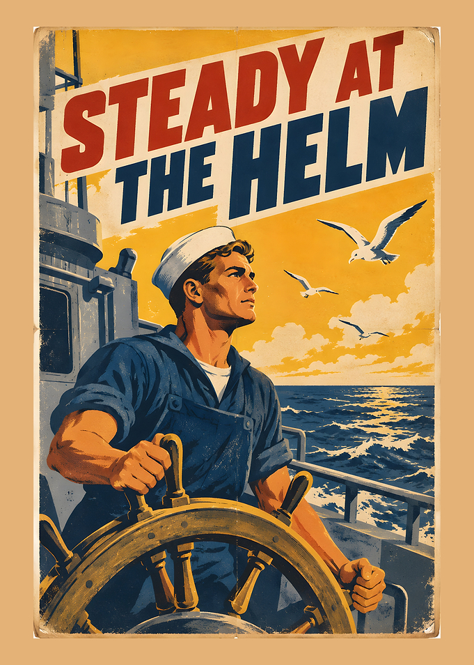 Steady at the Helm - WWII Style Navy Poster