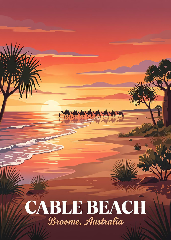 Cable Beach Broome Australia Travel Poster