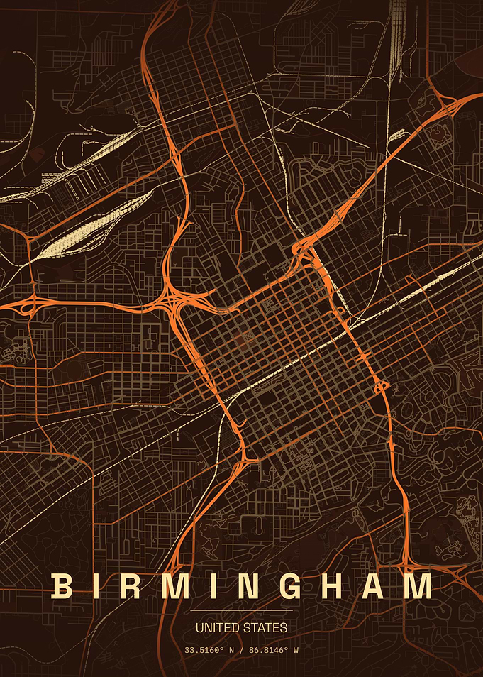 Birmingham Alabama City Map Poster